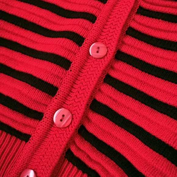 Red and Black Stripe Knit Cardigan - Picture 3 of 4